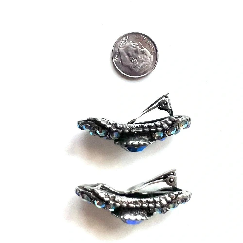 Dazzling Vintage Rhinestone Ear Clips Aurora Borealis Shimmer Statement Earrings